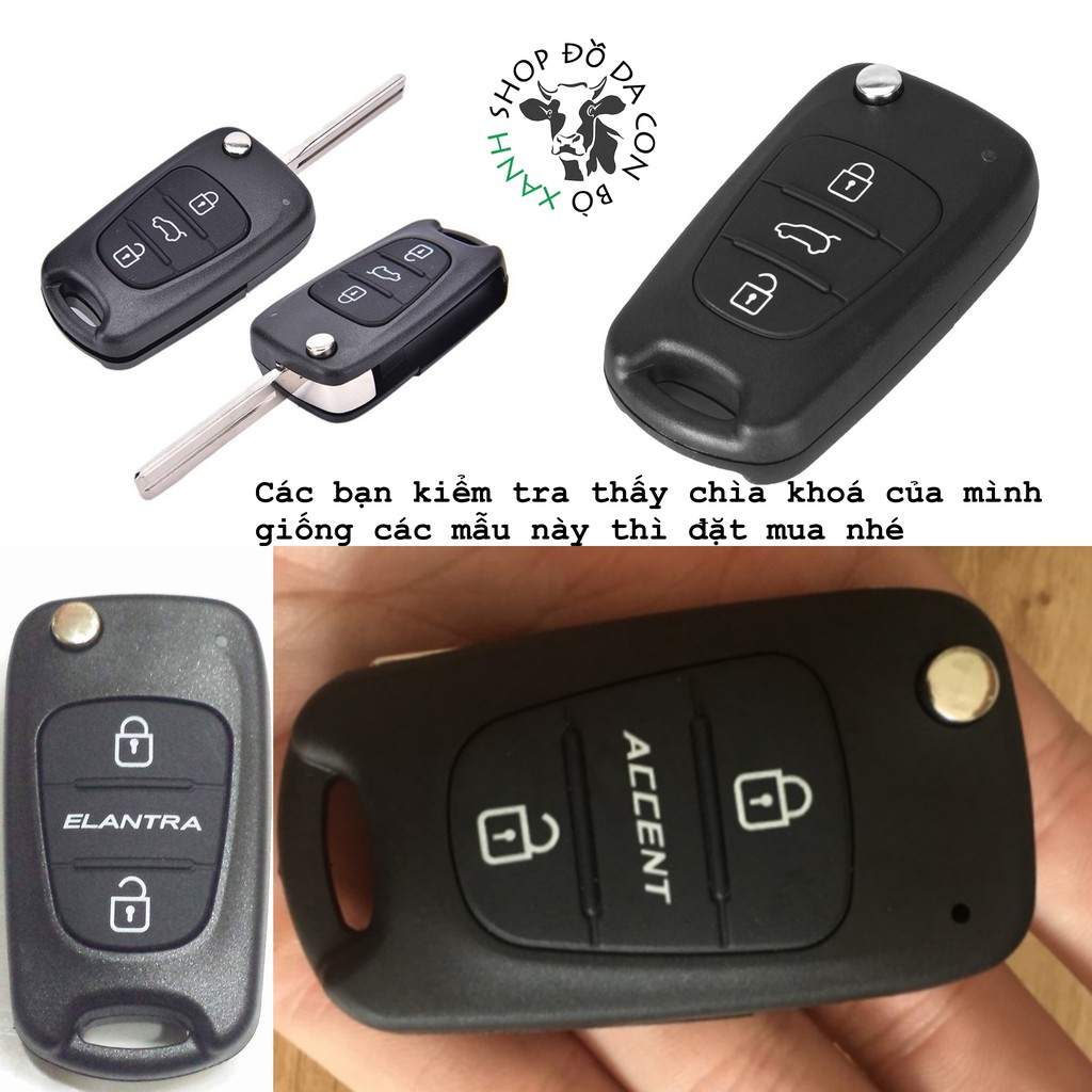 Bao Da  dành cho Chìa Khoá Hyundai i20, i30, Accent, Elantra loại chìa gập Handmade Da Thật 002