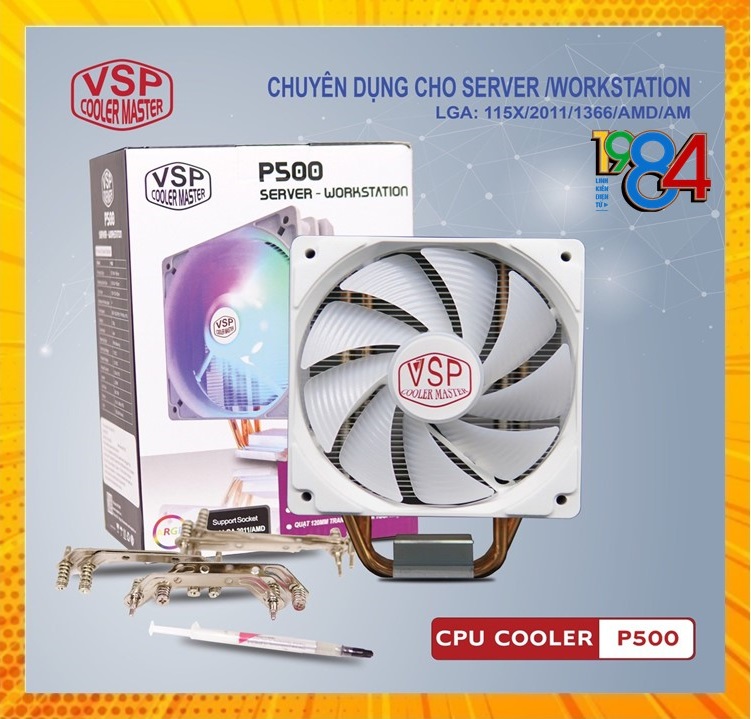 Quạt tản nhiệt VSP Fan LED RGB P500 (Tản 4U, kích thước 12cm, màu Trắng) - Hàng chính hãng