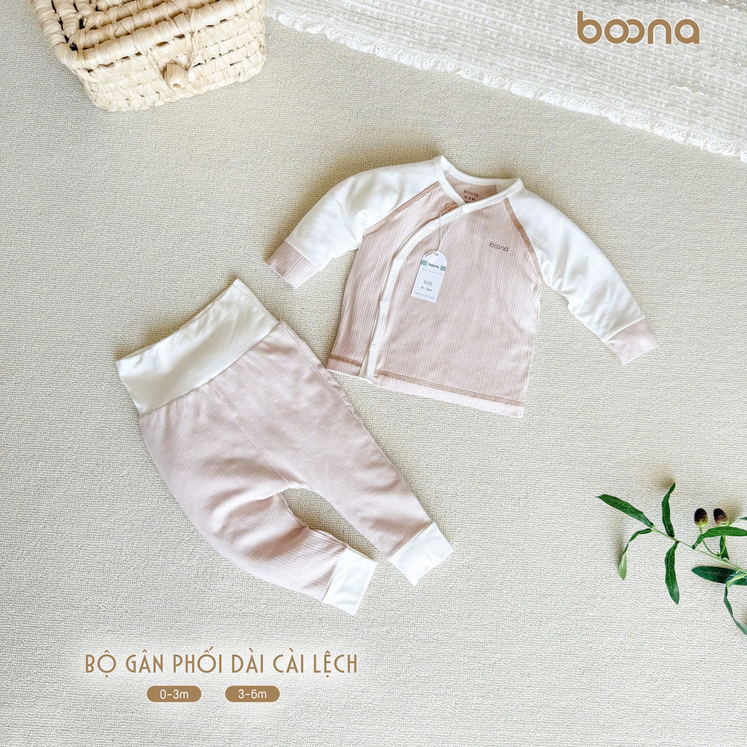 Bộ gân phối dài cài lệch Boona cho bé