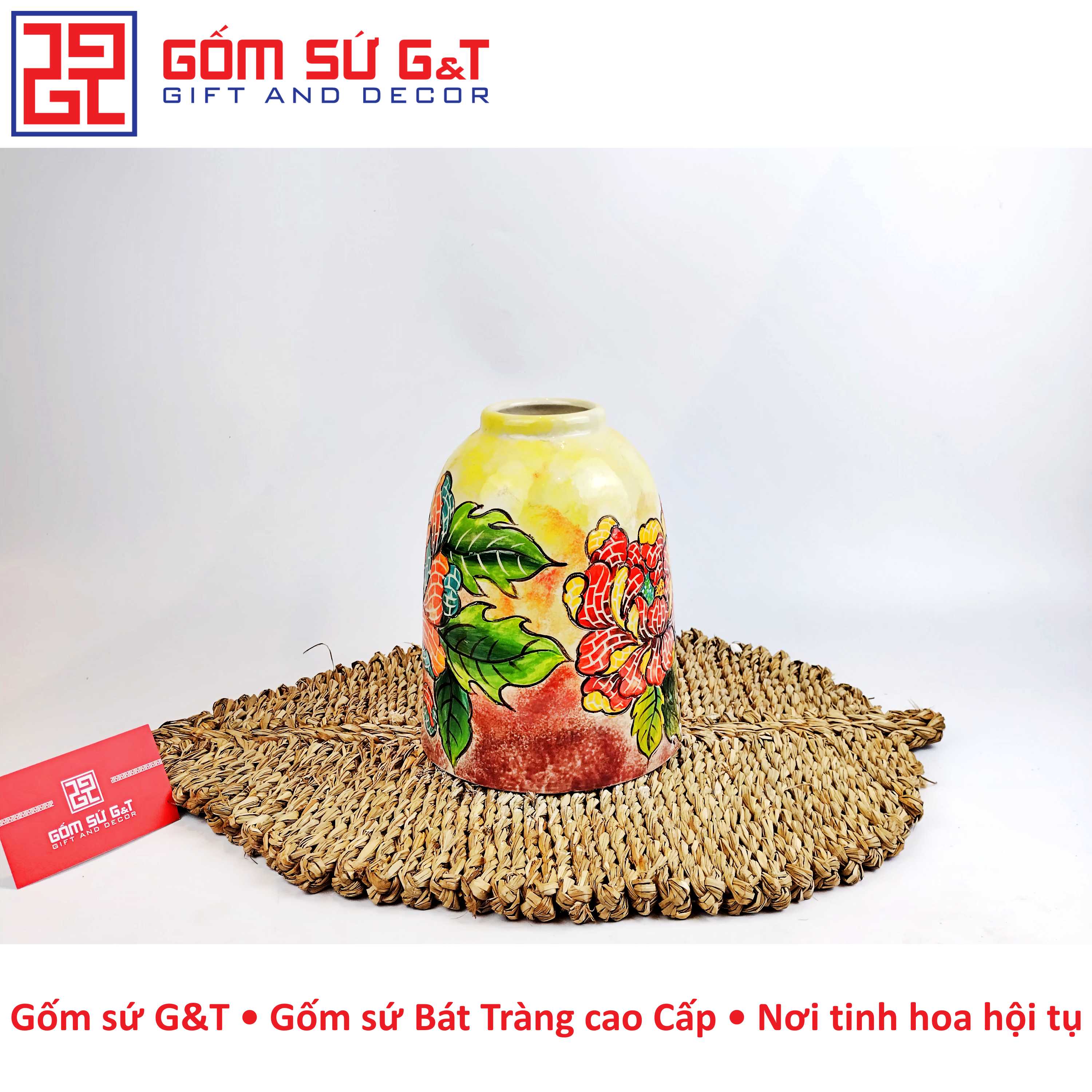 Lọ hoa chuông hoa sen đỏ Gốm Sứ G&amp;T