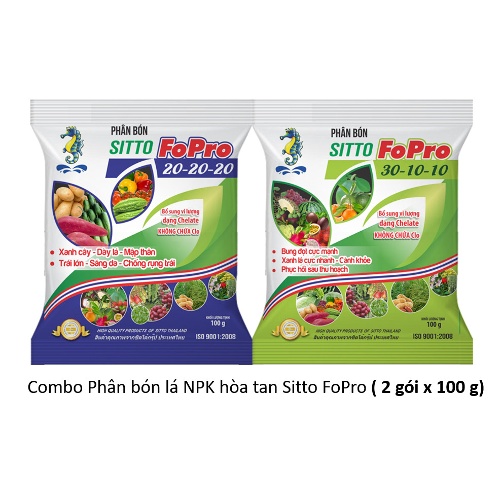 Combo 2 gói Phân bón lá NPK hòa tan Sitto FoPro (100 g x 2 gói)