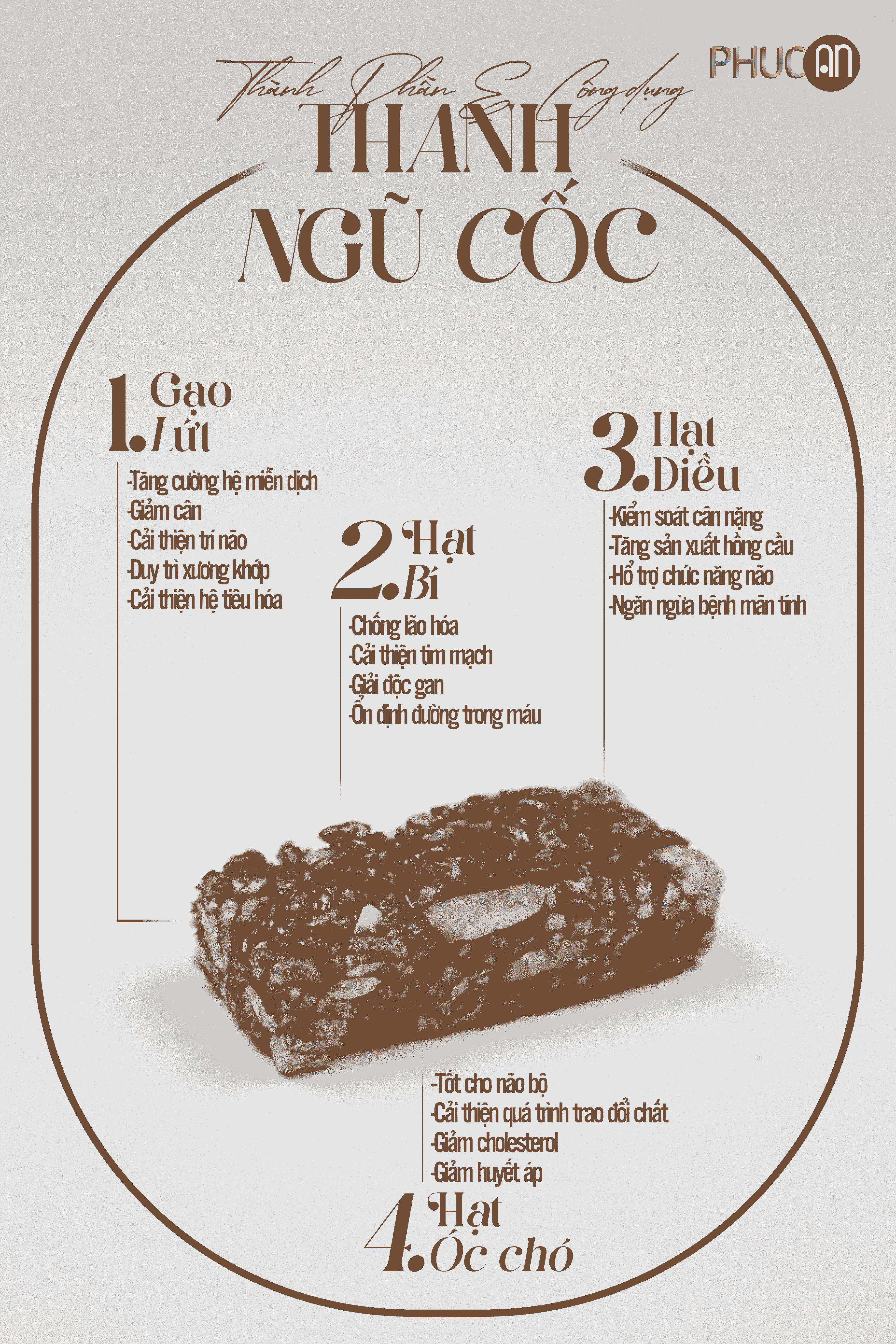 Thanh hạt gạo lứt chà bông Phúc An- 1 hộp 110gr- hộp 5 thanh