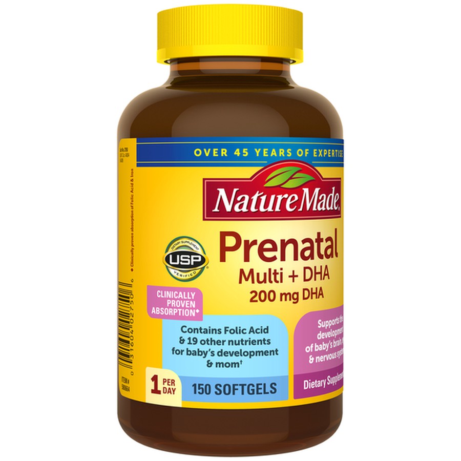 Vitamin cho bà bầu Prenatal Folic Acid+ DHA Nature Made giúp mẹ khỏe, bé phát triển não bộ, hệ thần kinh và thể lực - QuaTangMe Extaste