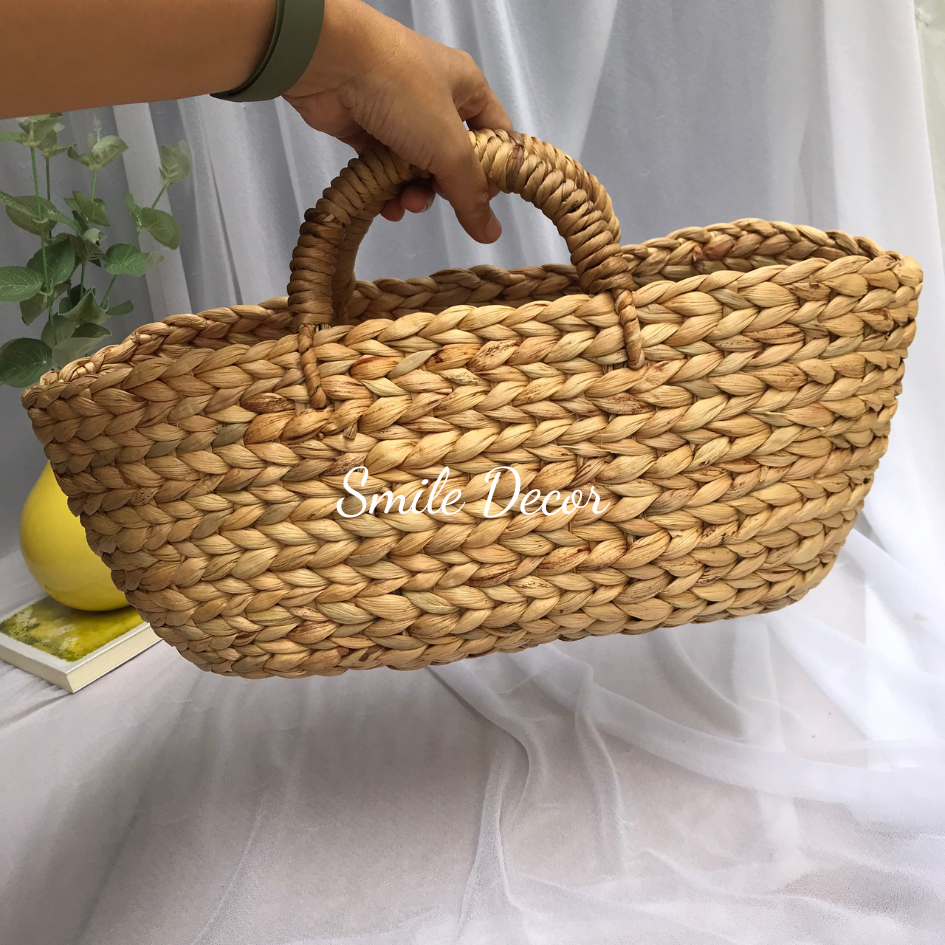 Giỏ xách, túi xách vintage đan lục bình làm phụ kiện chụp ảnh Smile Decor – Handwoven hyacinth handbag