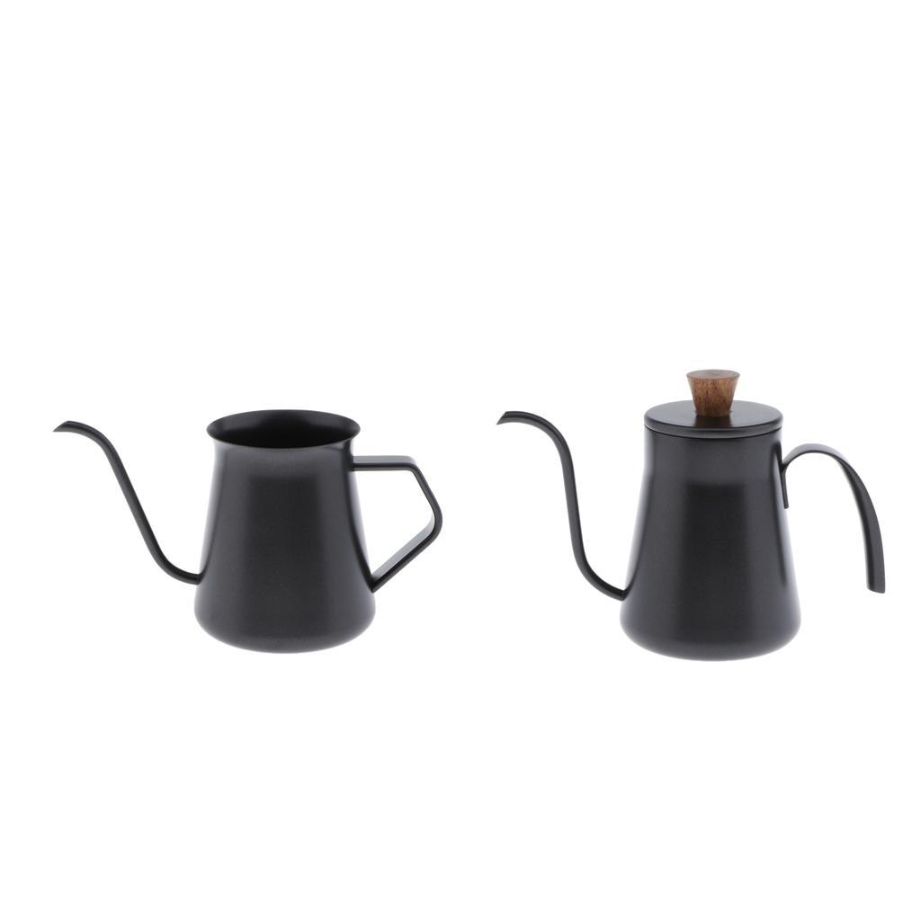 Hand Pour Over Coffee Kettle Tea Pot Japanese Style 400ml Black - with Lid