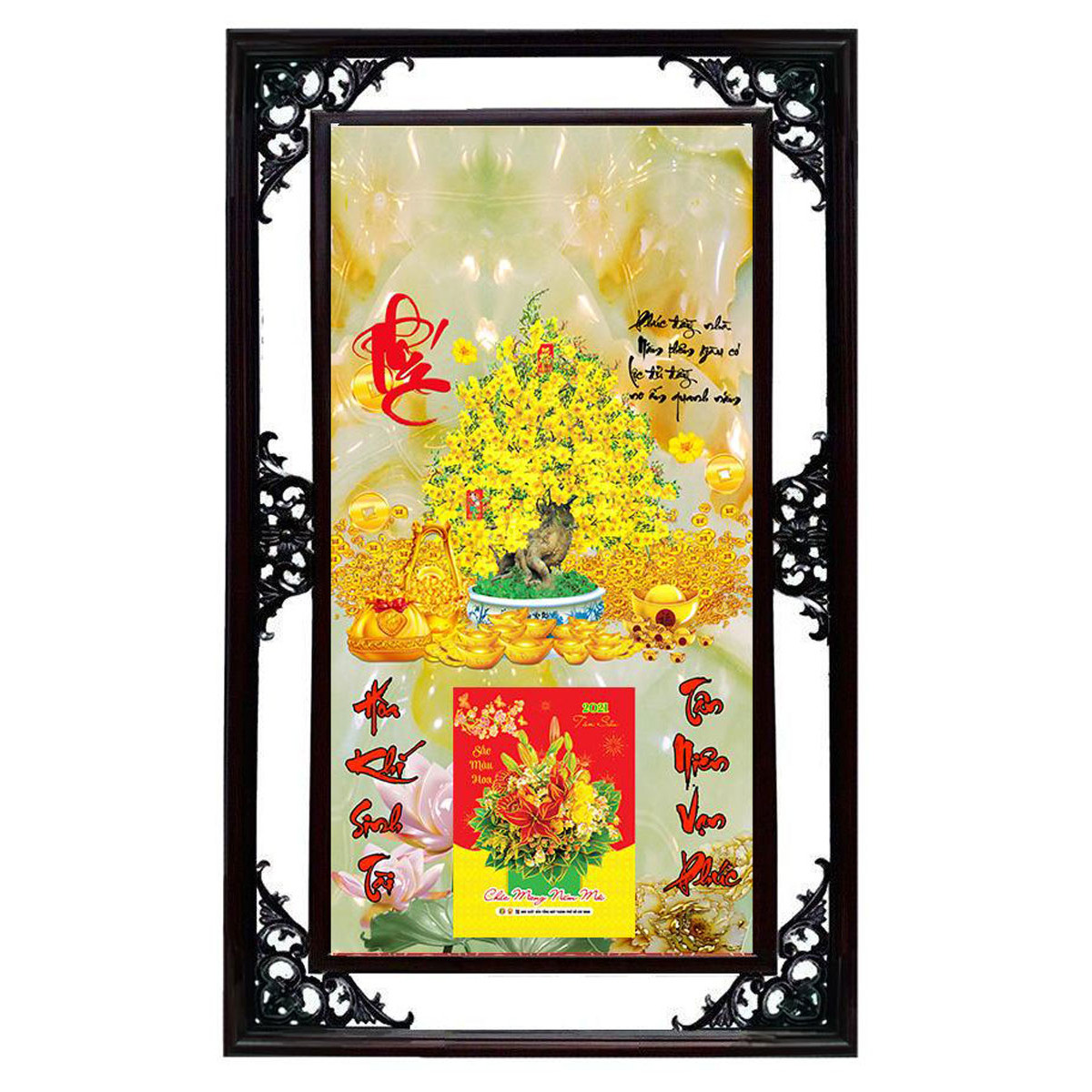 Lịch Cao Cấp 2021 Dán Nổi Cây Mai Vàng 02 Khung Đôi (50x82 Cm)