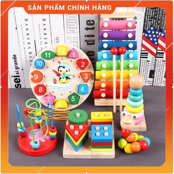 Đồ chơi gỗ thông minh, phát triển trí tuệ cho bé - combo 6 món đồ chơi gỗ montessori kích thích khả năng tập trung bé