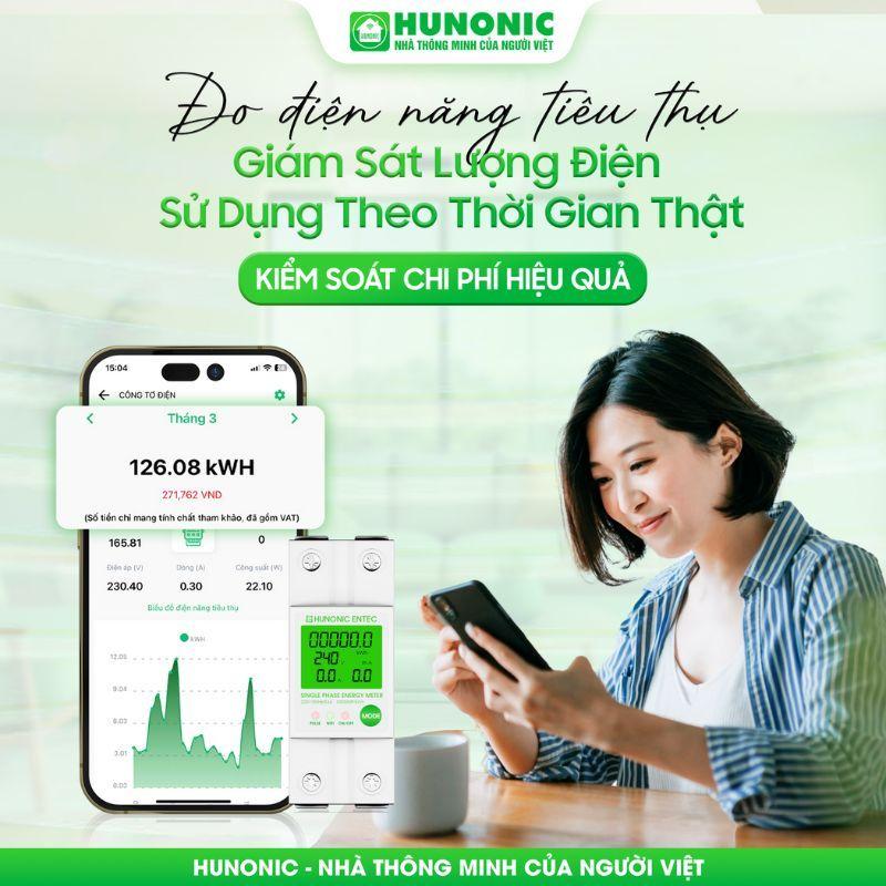 Công Tơ Điện Tử Thông Minh Wifi HUNONIC ENTEC Đóng Cắt Theo Dõi Đo Điện Năng Tiêu Thụ Từ Xa Qua Điện Thoại