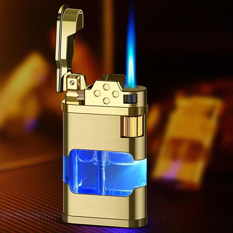 Vỏ Hột Quẹt Bật Lửa Khè Gas AB905 Khò 1 Tia Mạnh Mẽ Thân Vỏ Hột Quẹt Bật Lửa Lộ Thiên Trong Suốt Đèn Led Nhấp Nháy Cực Đẹp-Có Hộp