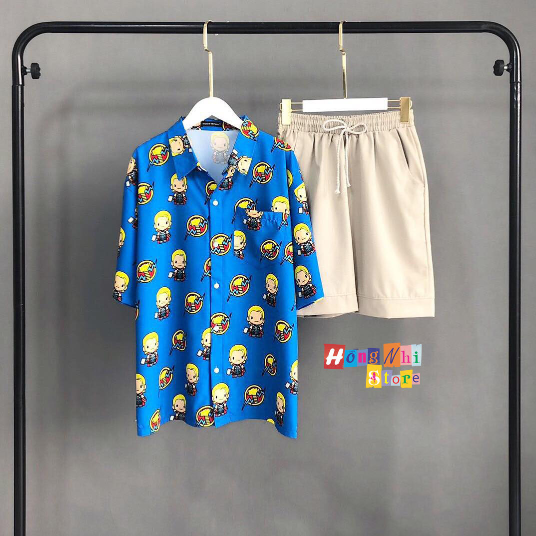 Áo Sơ Mi Hoạ Tiết Tay Lỡ Dáng Rộng, Sơ Mi Tay Lửng Unisex - MM