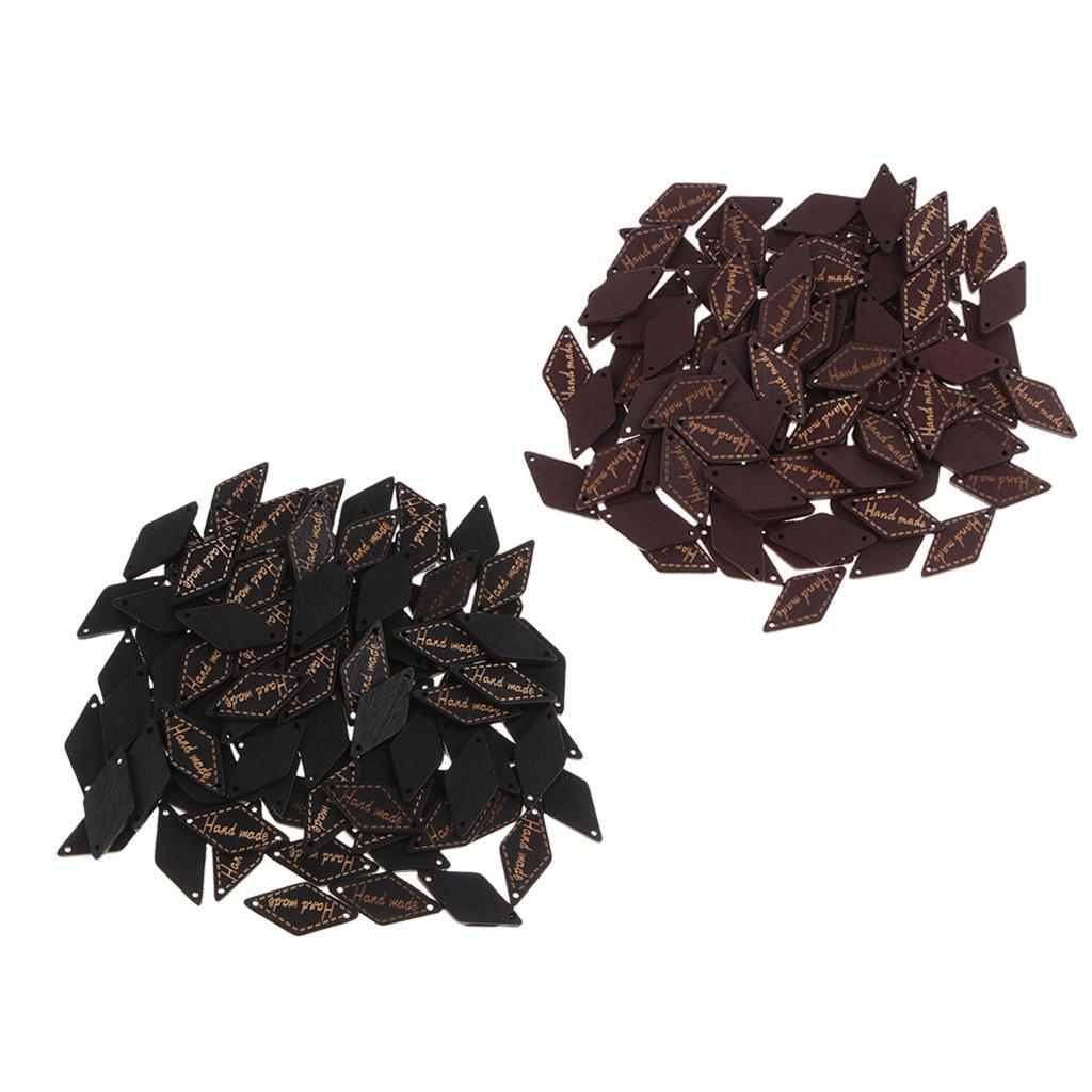 200 Pcs Wooden Handmade Design Tag Button Sewing Crafts Supplies Black Brown