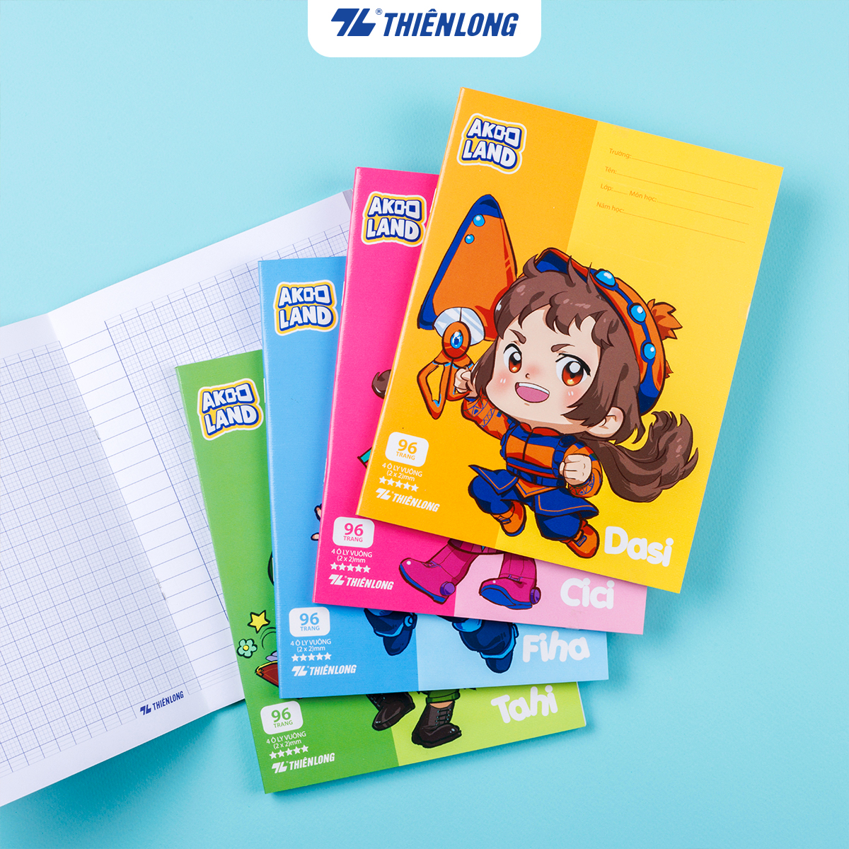 Combo 5/10 Tập học sinh Thiên Long 96 trang 4 ô ly vuông 2mm 100gsm TP-NB061/AK - Vở học sinh Akooland dày, thiết kế đẹp