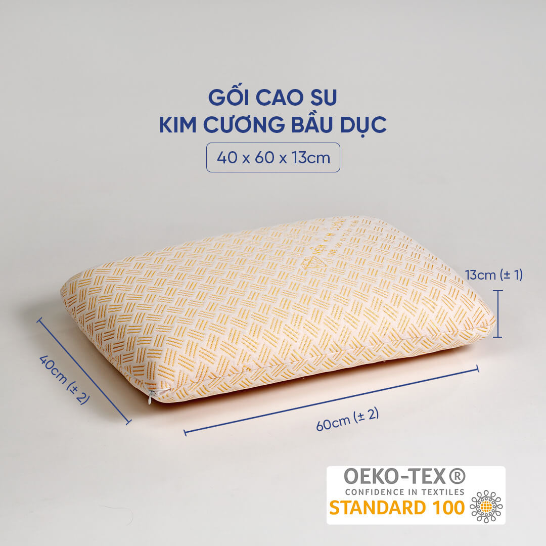 Gối cao su Kim Cương Ovany vỏ gấm cao cấp 40x60x11cm