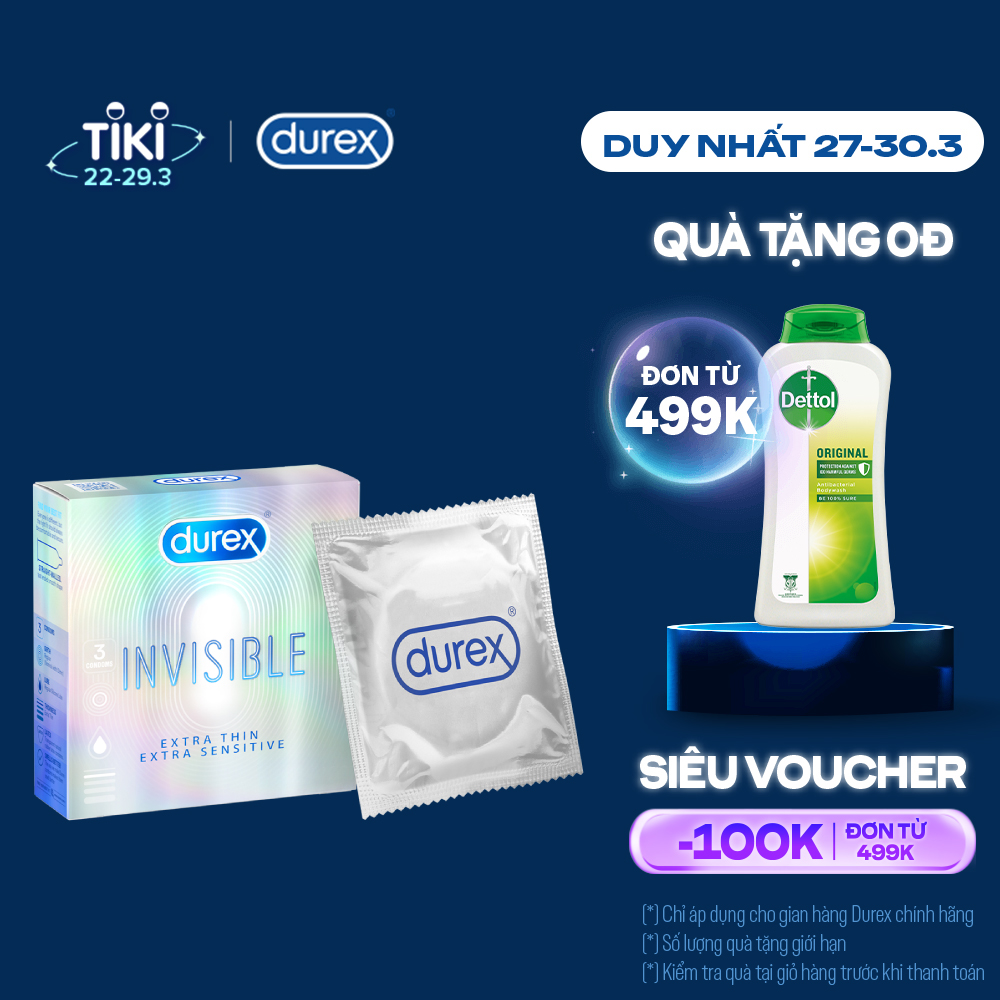 Bao cao su Durex Invisible Extra Thin Extra Sensitive 1 Hộp 3 Bao