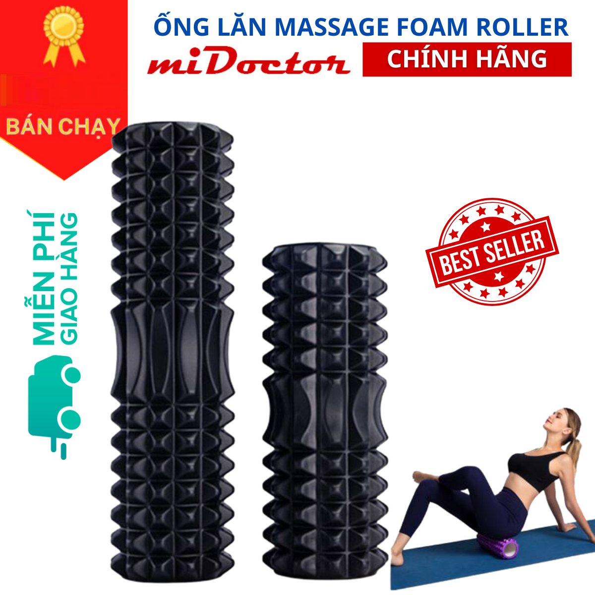 Con Lăn Foam Roller Massage Gai 33cm 45Cm Dãn Cơ Tập Gym, Yoga, Thể Hình miDoctor