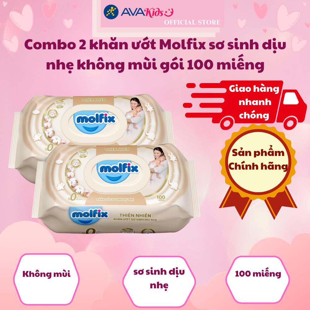Combo 2 khăn ướt Molfix sơ sinh dịu nhẹ không mùi gói 100 miếng
