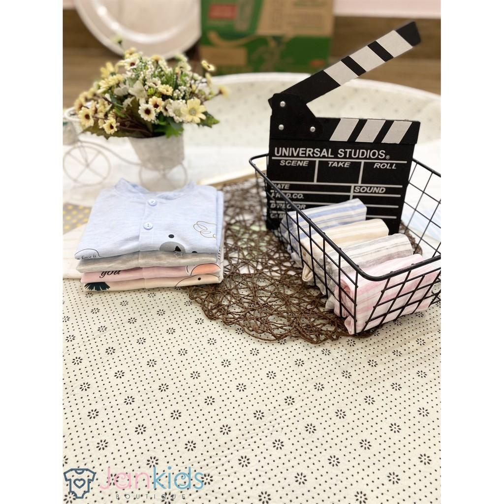 Bộ quần áo dài tay thu đông Unchi hình gấu nỉ cotton sợi tre mềm mịn, giữ ấm cho bé
