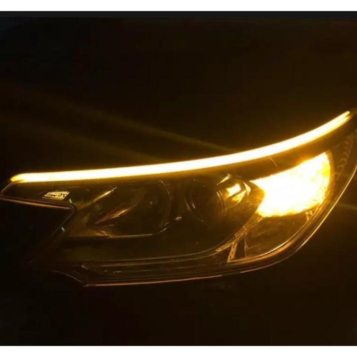 Cặp dây đèn led mí xe hơi kết hợp xi nh siêu mỏng 4mm-Màu Trắng -Vàng, Bộ 2 Dây Đèn Mí Ô Tô