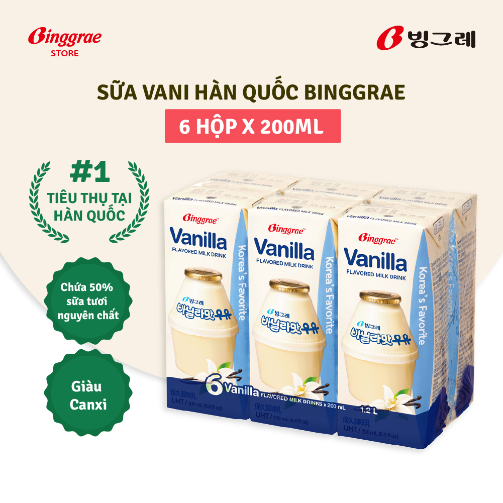 Lốc  Sữa Vani Hàn Quốc Binggrae Vanilla Milk (200ml x 6 hộp)