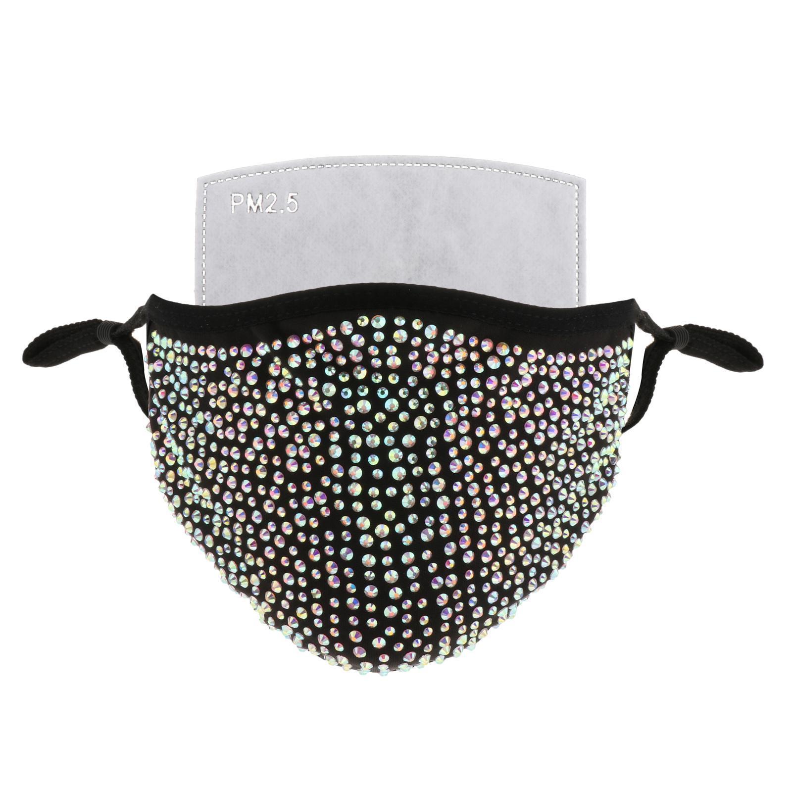 Women Washable Reusable Face  with Sequin Bling Rhinestones + Filter -
