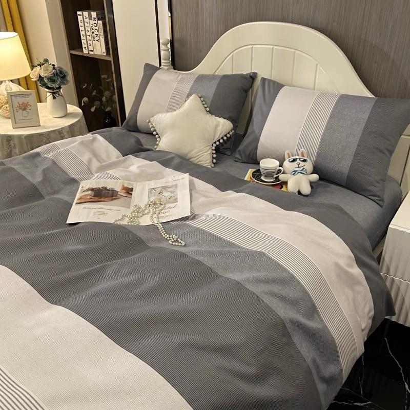 Bộ Chăn Ga Gối Cotton Living 100%cotton Hàng Nhập Khẩu 4 Món Kẻ Hiện Đại
