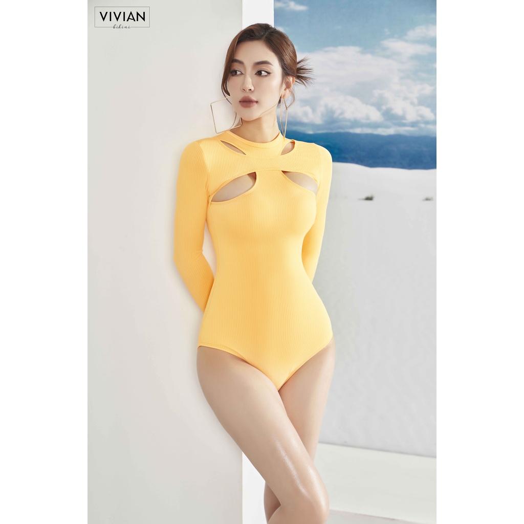Đồ bơi nữ cao cấp  dạng một mảnh tay dài cutout gợi cảm - màu Vàng Cam - VS194_YL