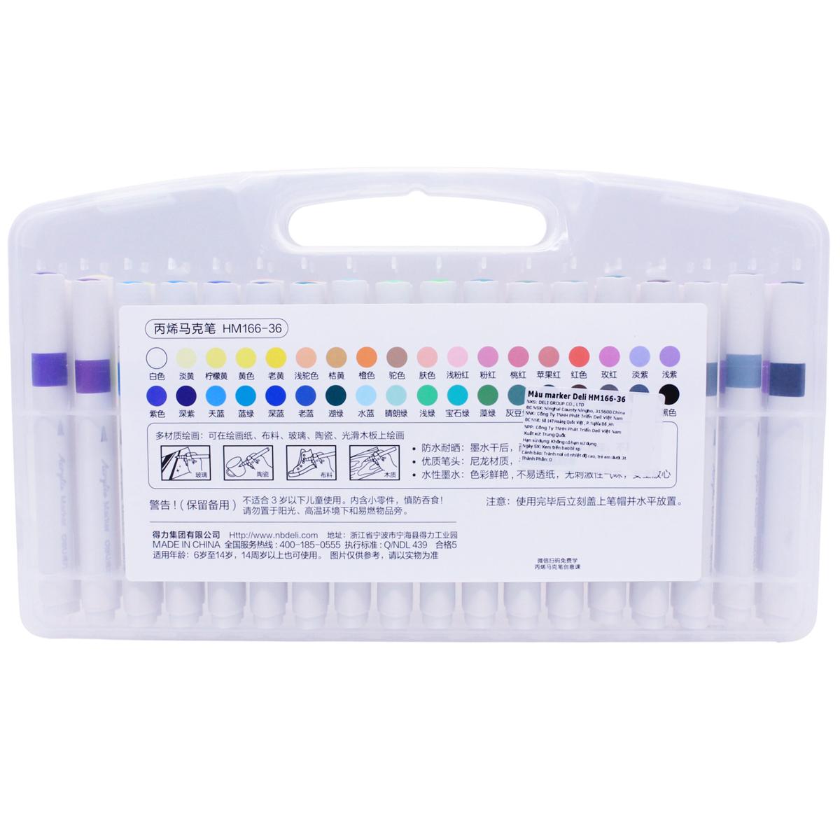 Hộp 36 Bút Màu Acrylic Marker Deli HM166-36