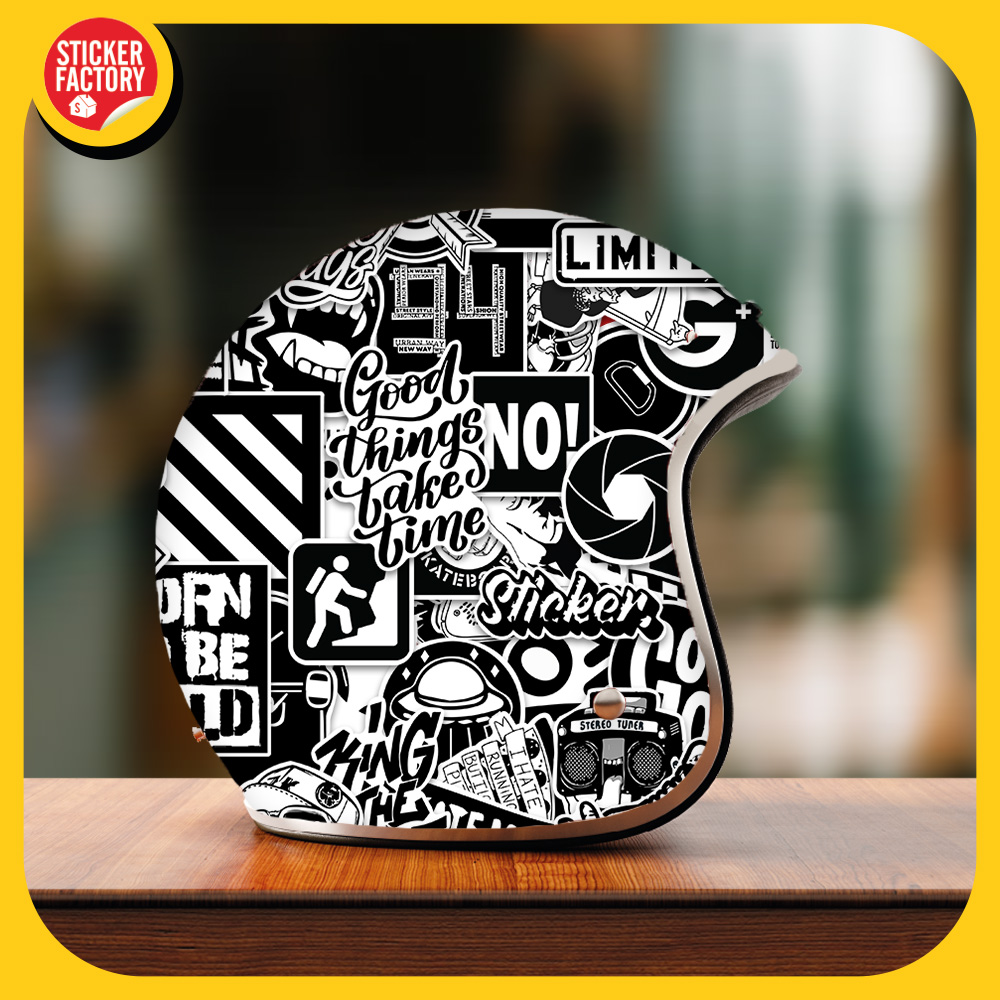 Black White - Set 100 sticker decal hình dán nón bảo hiểm, laptop, xe máy, ô tô - STICKER FACTORY