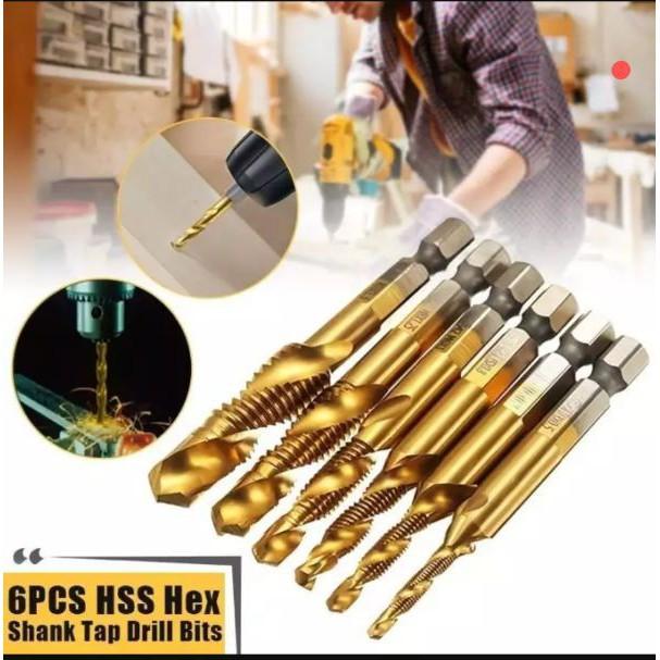 Bộ 6 mũi khoan taro ren HSS 6542 M3-M10 phủ Titanium