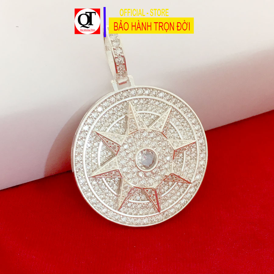 Mặt dây chuyền nam ngôi sao tám cánh chất liệu bạc ta gắn full đá rico cao cấp trang sức Bạc Quang Thản - QTMDNA14