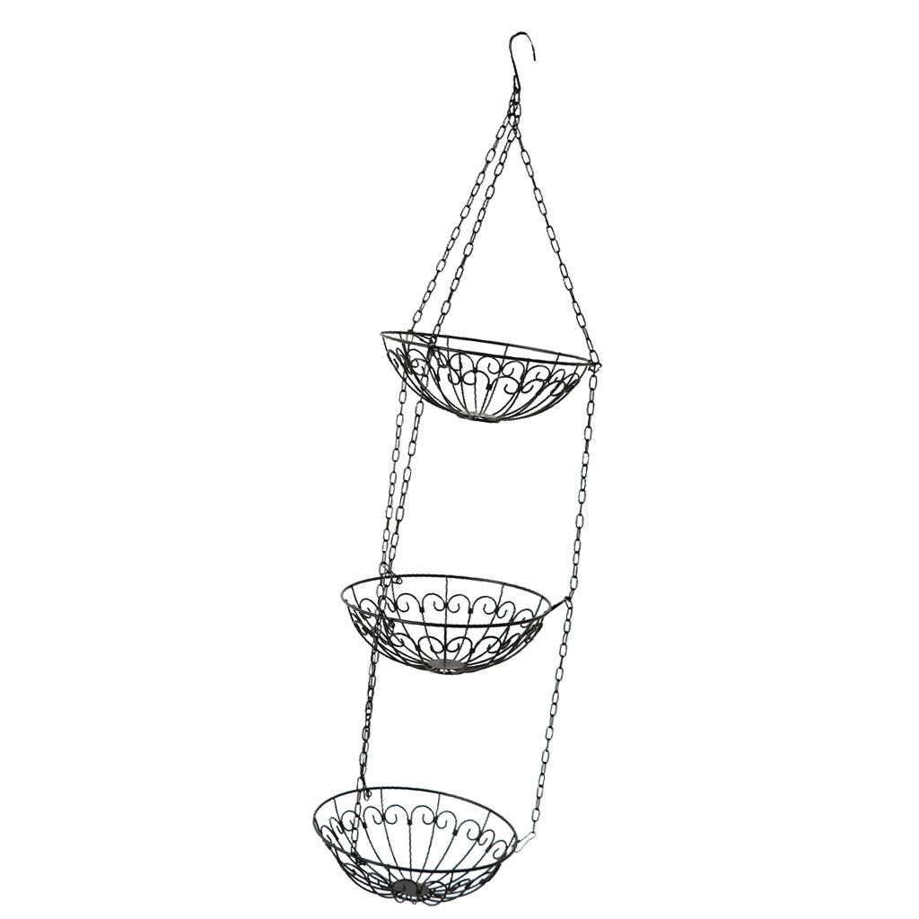 3 Tier Metal Kitchen Wire Vegetable Rack Fruit Hanging Basket Bowl Shower