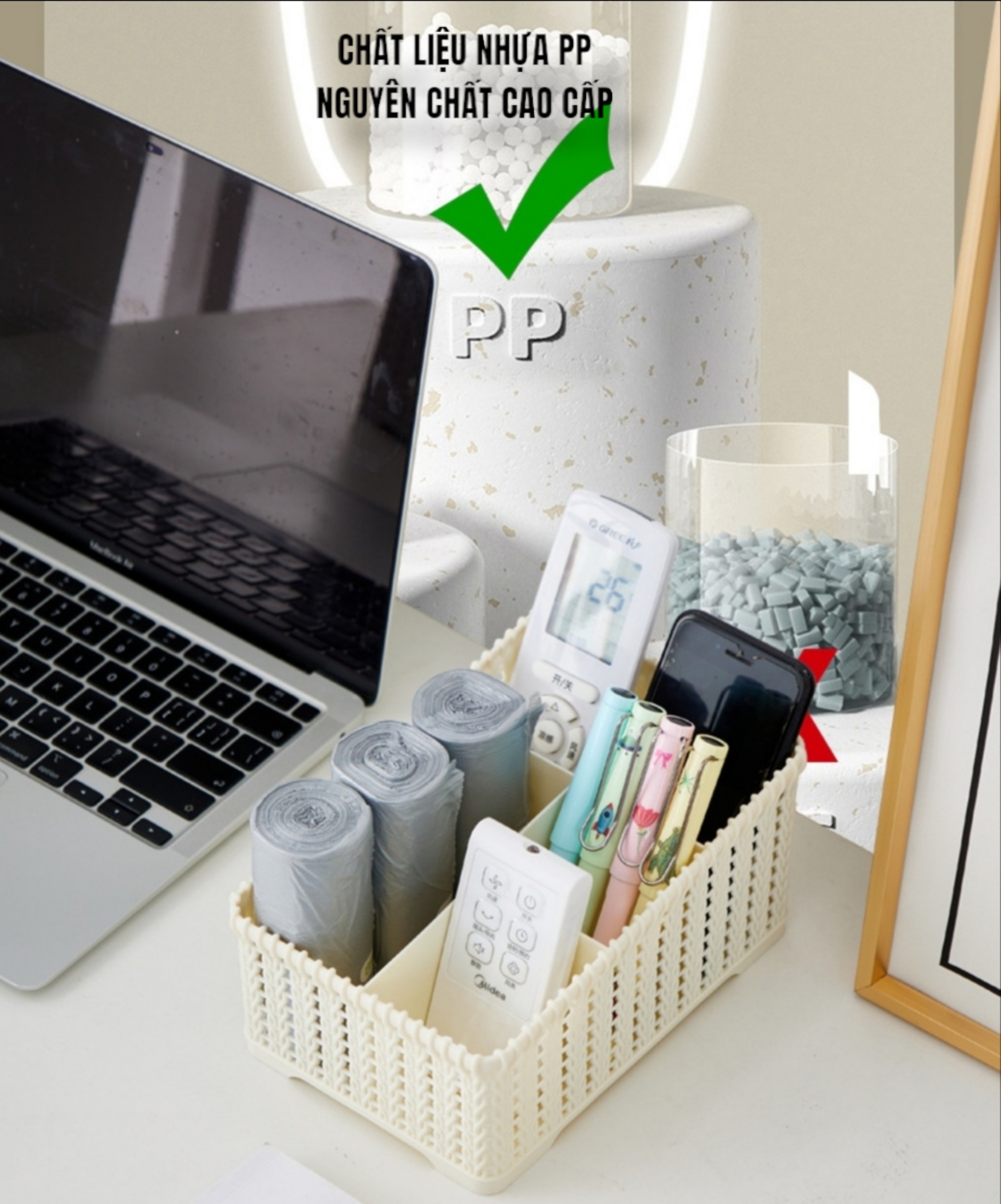 Khay đựng mỹ phẩm cao cấp nhiều ngăn kiểu dáng mây đan HÀN QUỐC