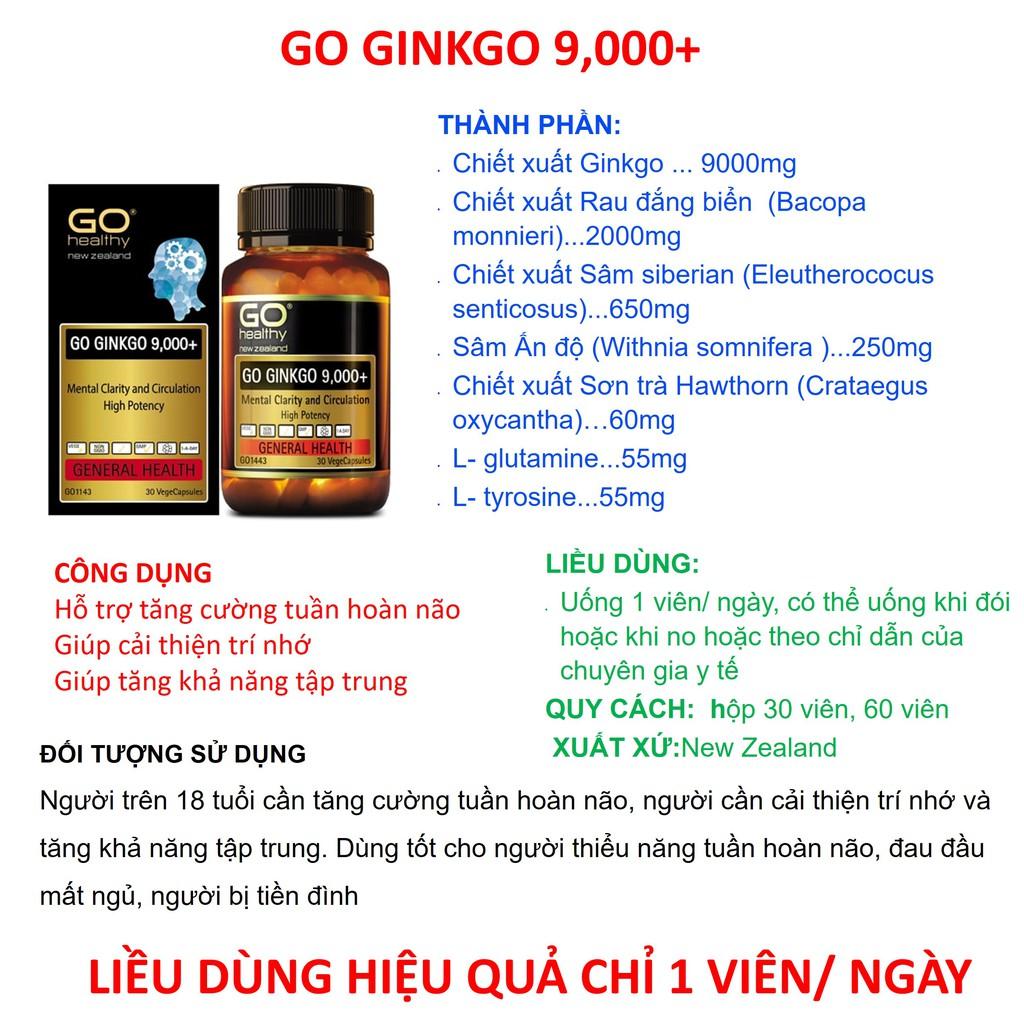 Viên uống bổ não Go Healthy GO Ginkgo 9000+ hoạt huyết dưỡng não tăng cường tuần hoàn cải thiện trí nhớ tăng khả năng tập trung