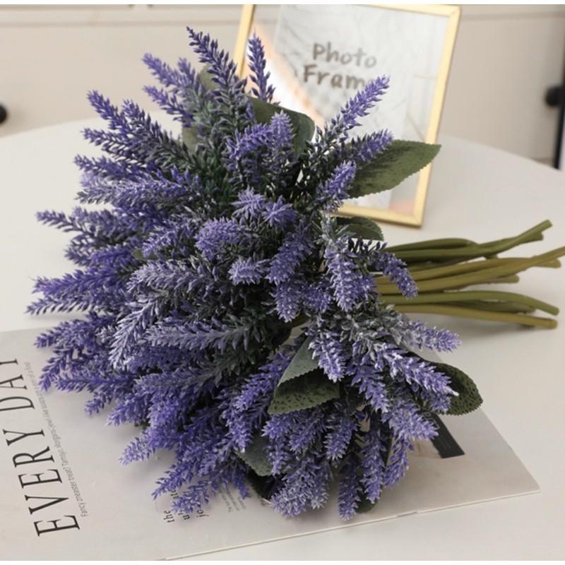 Bó hoa lavender bằng PU gồm 8 nhánh hoa cao 33cm, Hoa decor trang trí, hoa cưới, hoa cô dâu