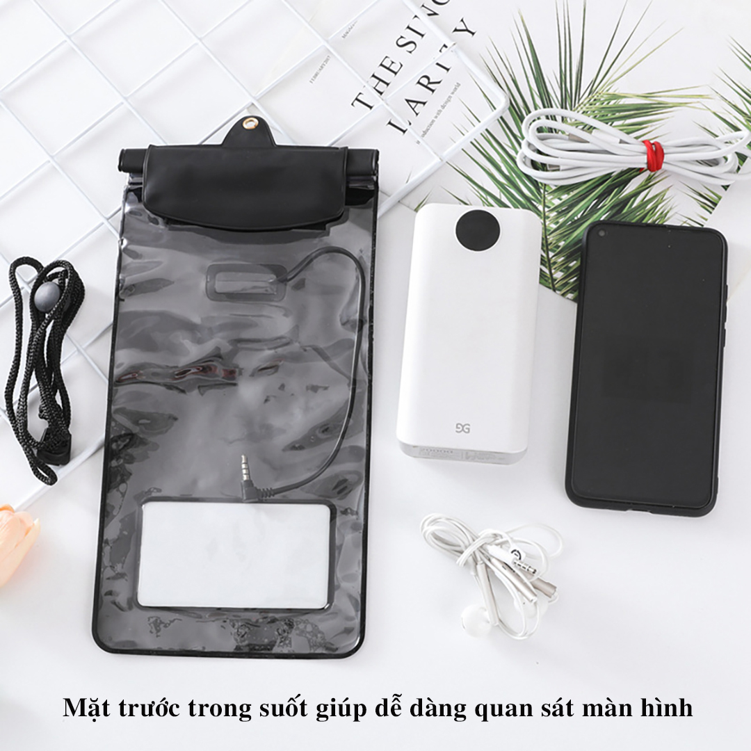 Túi đựng điện thoại chống nước D019 loại lớn bao chống nước điện thoại trong suốt có dây đeo và jack cắm dây tai nghe