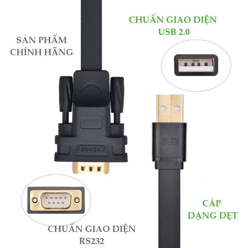 Ugreen UG20206CR107TK 1M Cáp tín hiệu chuyển đổi USB 2.0 sang COM RS232 dáng dẹt cao cấp - HÀNG CHÍNH HÃNG