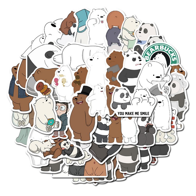 Sticker 50 miếng hình dán 3 chú gấu We bare bears