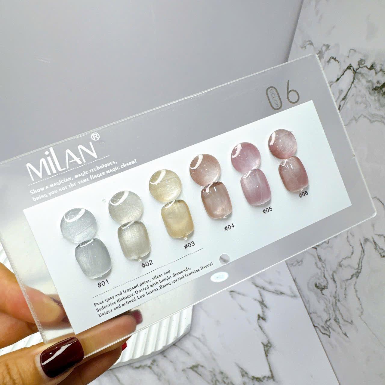 Sơn Mèo Sánh Trăng Milan Set 6 Chai, 15ml, Hiệu Ứng Ánh Trăng Mờ Ảo, Chất Gel Sánh Mịn, Làm Nail Kèm Bảng Màu Sẵn Nữ Sơn Gel
