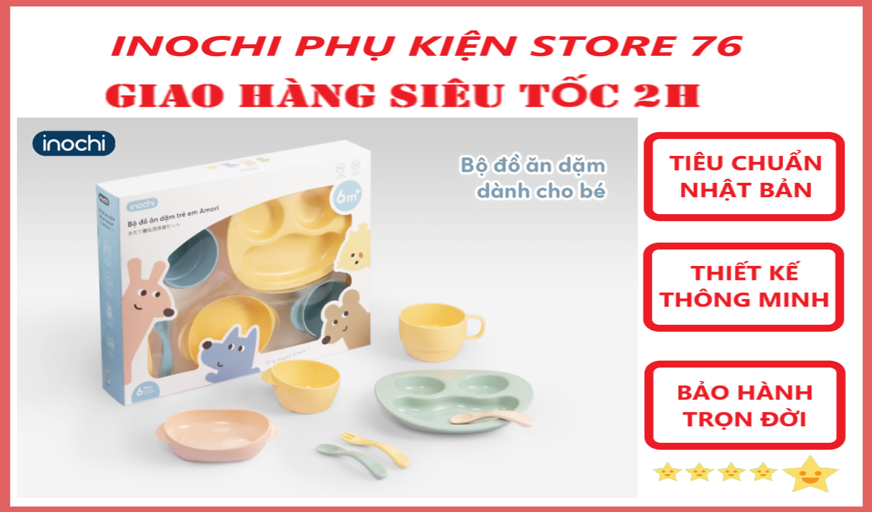 Bộ Đồ Ăn Dặm Cho Trẻ Em Amori Đạt Tiêu Chuẩn Xuất Nhật Bản , EU Đảm Bảo An Toàn Tuyệt Đối Cho Trẻ - Chính Hãng Inochi ( Tặng kèm khăn lau đa năng pakasa)