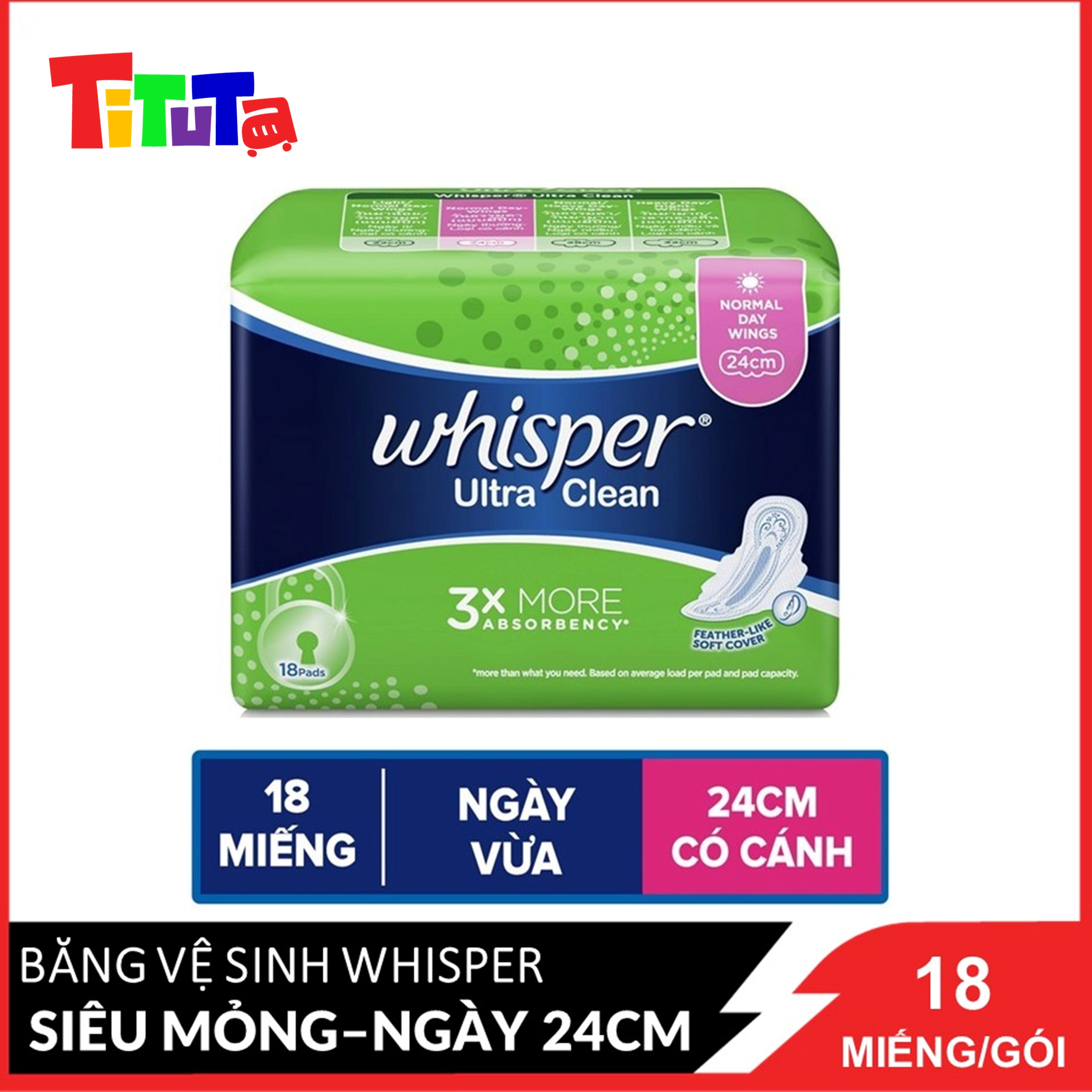 Băng Vệ Sinh Whisper Siêu Mỏng Cánh Cho Ngày Nhiều Và Đêm (16 Miếng)