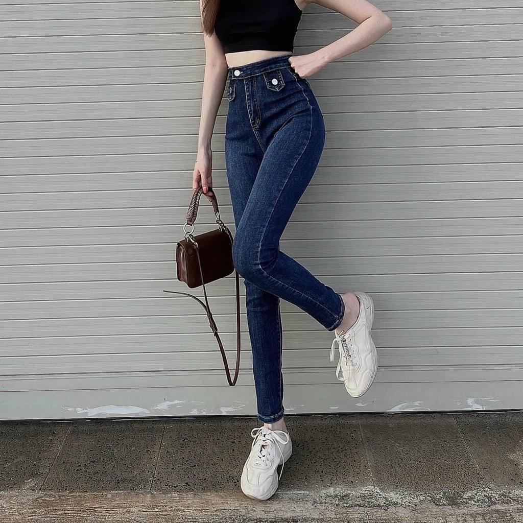 Quần jean nữ lưng cao co giãn không túi BigSize, quần bò cạp cao bigsize skinny jeans dáng ôm trơn dài 4133