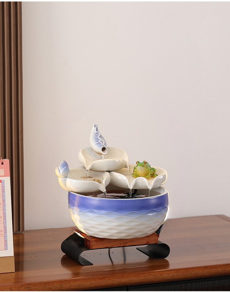 Thác nước phong thủy Bạch Liên Vũ Oa bằng gốm sứ thủ công- Arthouse