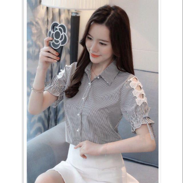 Áo sơ mi nữ hở tay kết nơ