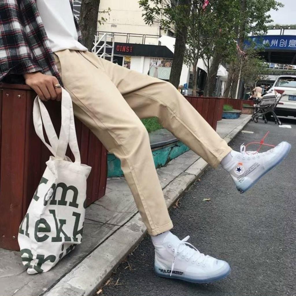 Quần Jogger Baggy Túi Hộp Trơn Dáng Suông Dài ống côn - Chất Vải Kaki Kiểu Thể Thao UNISEX Hai Màu Đen,kem 05x