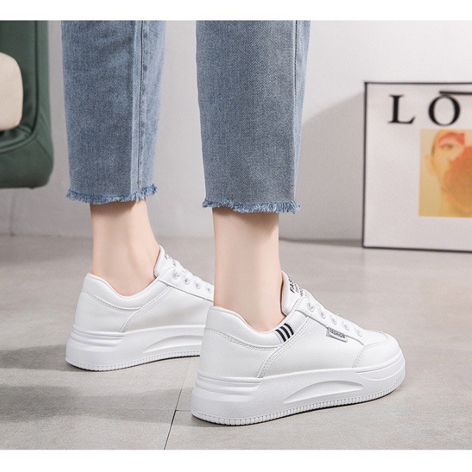 Giày thể thao nữ đế độn basic cao 3cm êm chân đi học đi làm đi chơi đơn giản màu trắng sneaker D408