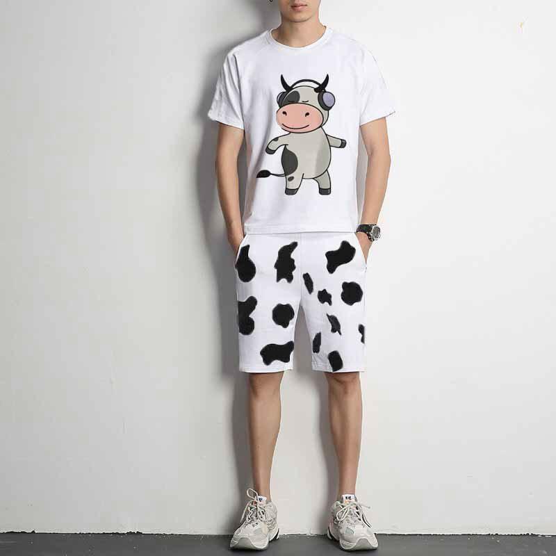 Sét bộ quần đùi + áo thun kiểu dáng bò sữa cực đẹp - đồ mặc nhà, bò moo, bò nghe nhạc