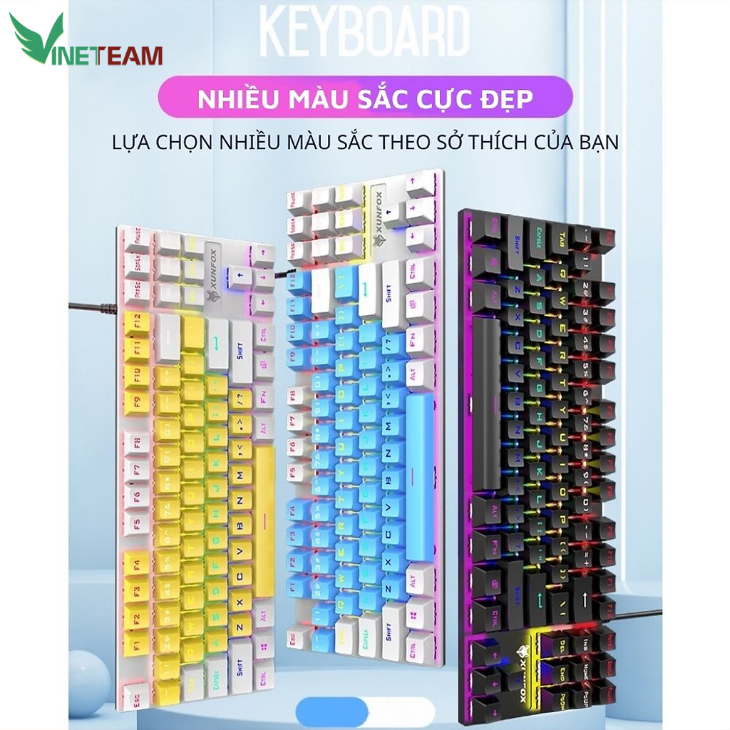 Bàn phím cơ gaming Vinetteam K80/K2/K550 led rgb 20 chế độ nháy cực đẹp, phím cơ gõ siêu đã, thiết kế nhỏ gọn dùng cho máy tính, laptop bản cao cấp 2023 - hàng chính hãng