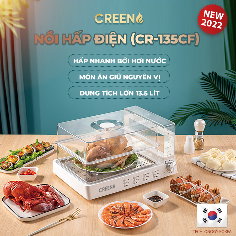 Nồi Chiên Hơi Nước, Nồi Hấp Điện Creen CR-135CF Dung Tích 13.5L Hâm Nóng Thức Ăn - Hàng Chính Hãng