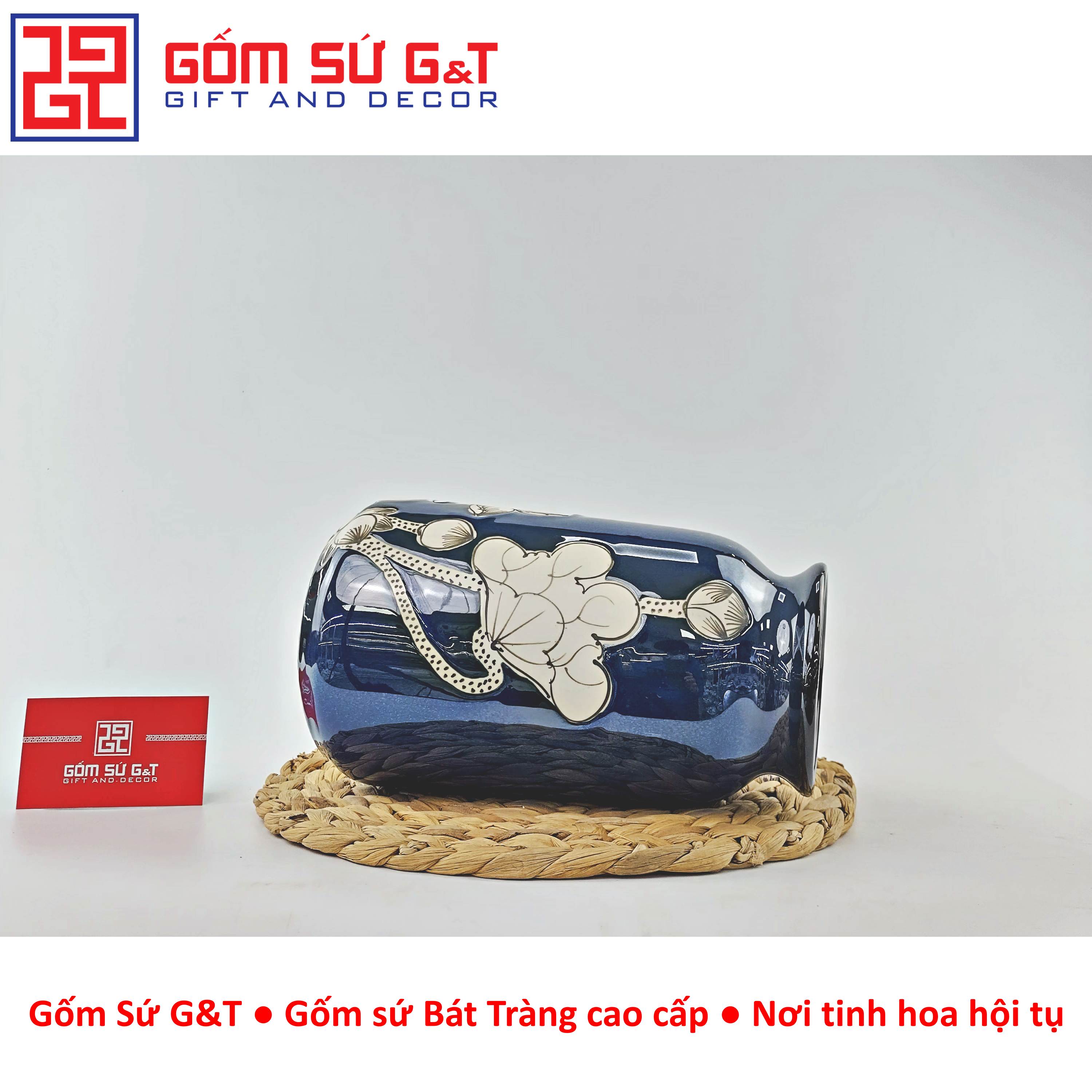 Lọ hoa men hỏa biến dáng đầm vẽ sen Gốm Sứ G&amp;T