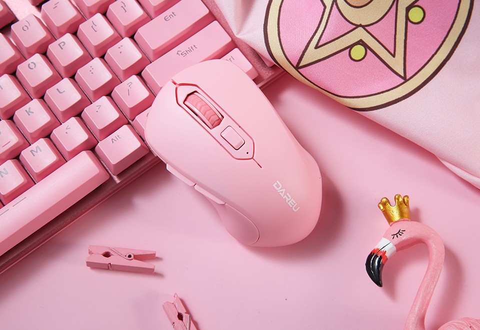 Chuột Không Dây DAREU LM115G Pink Kèm Lót Chuột Hình Thỏ - Hàng Chính Hãng